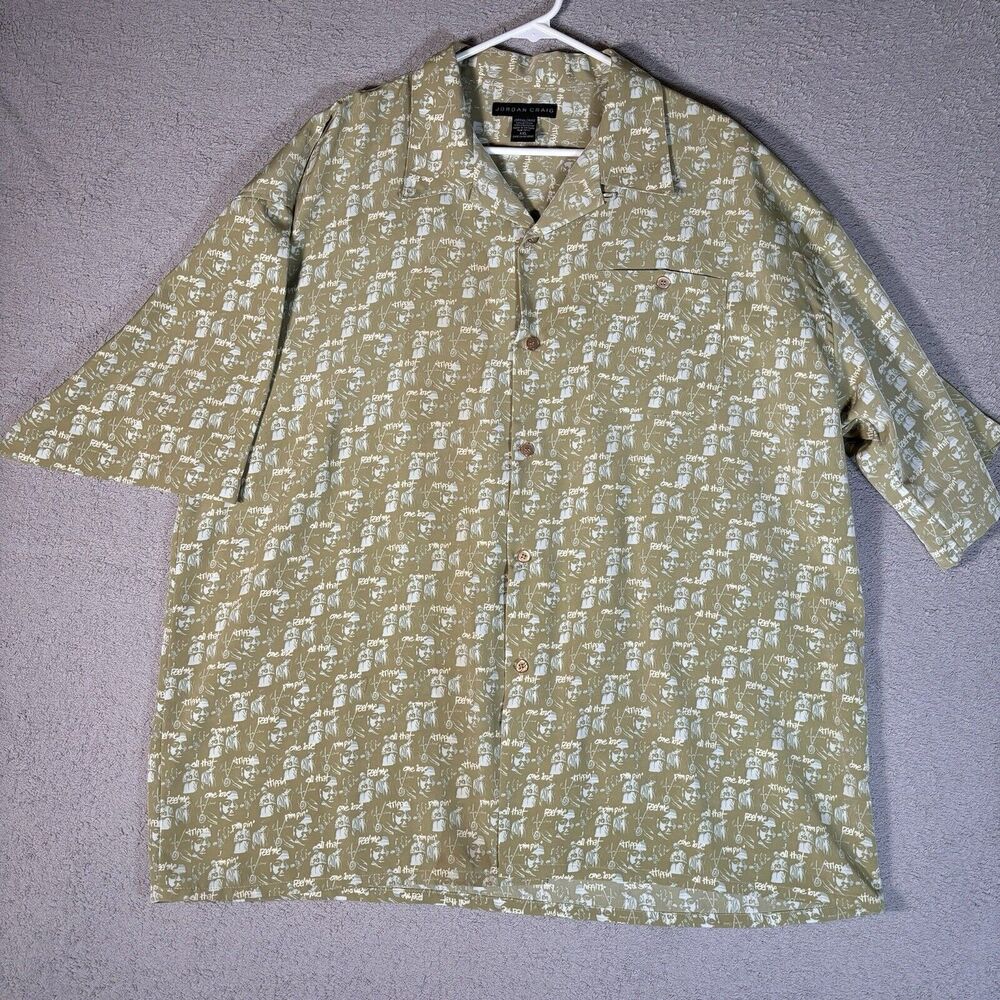 Jordan Craig Collection Button Up Shirt Men’s Size 2XL Hiphop AOP Green‎